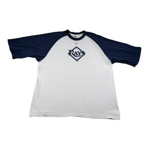 Tampa Bay Rays Shirt Mens XL White Navy MLB Baseball Nike Raglan Tee Crewneck